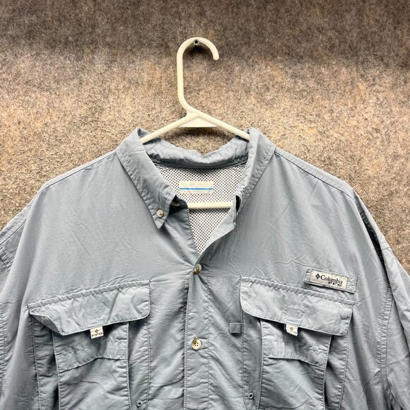 Columbia Shirt Men Large Gray Button Down PFG Fishing Omni Outdoors Vented Nylon - Picture 7 of 12